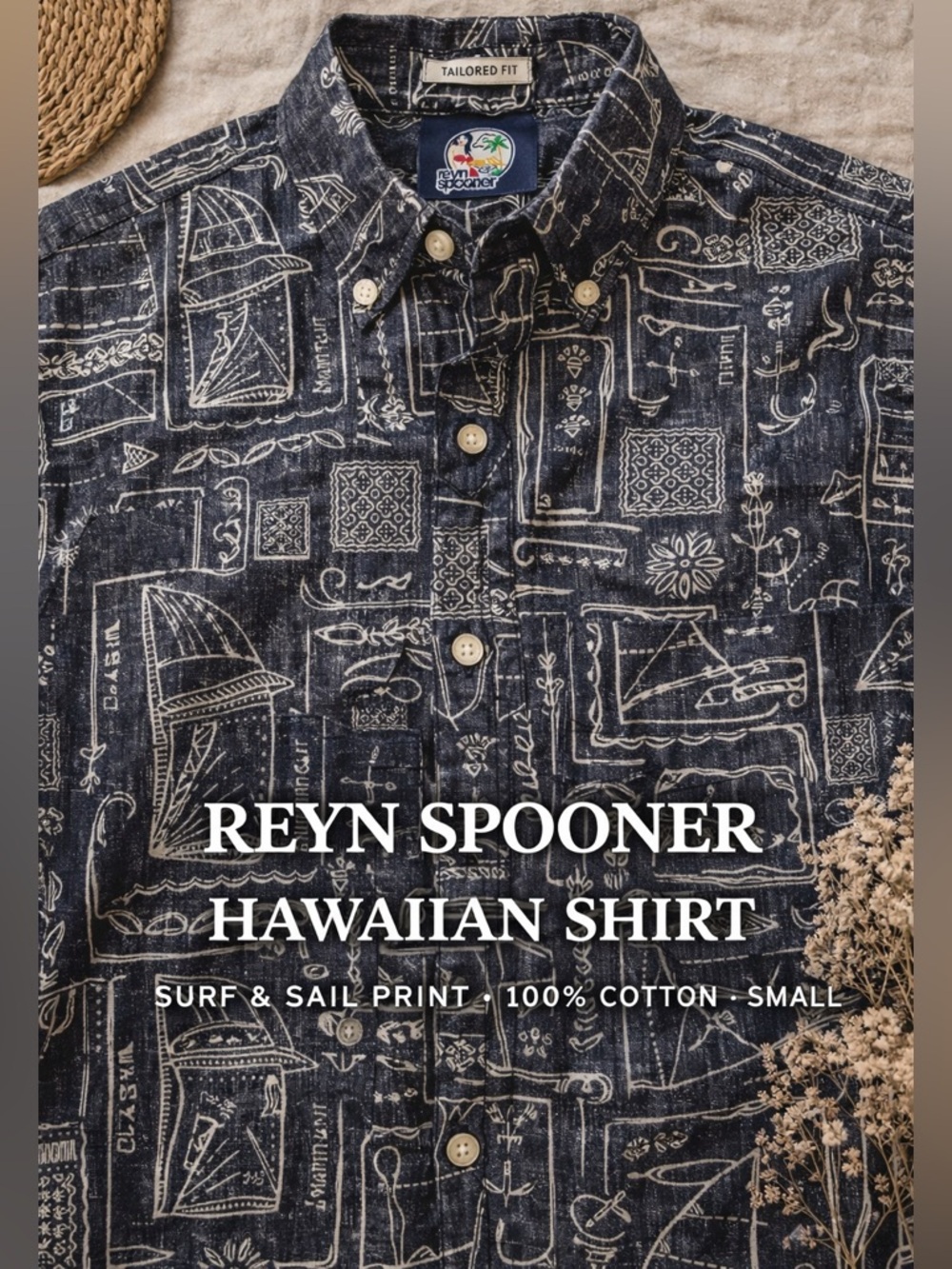 Reyn Spooner Tailored Fit Hawaiian Shirt S 100% Cotton Surf Sail Print